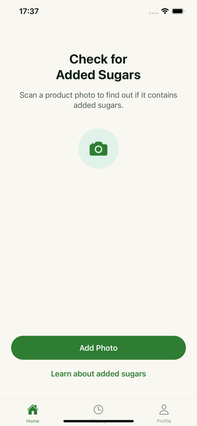 SugarFlag app - Check for Added Sugars screen
