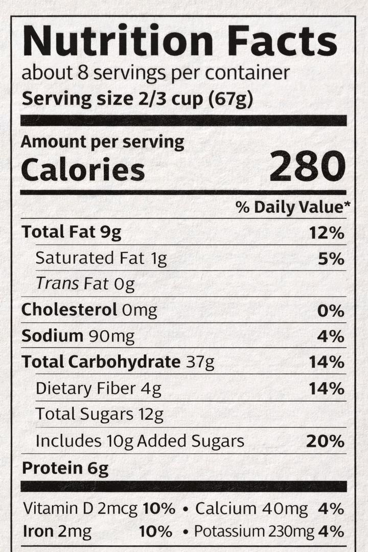 Close-up of a nutrition facts label on a food package showing the added sugars line